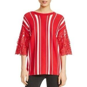 Maje Red and White Stripes Lace Sweater Top
